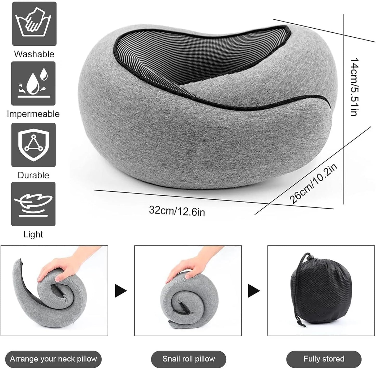 Memory Foam Neck Travel Pillow - Ergonomic and Compact Design for Comfort During Air Travel, Car Rides, and Home Use