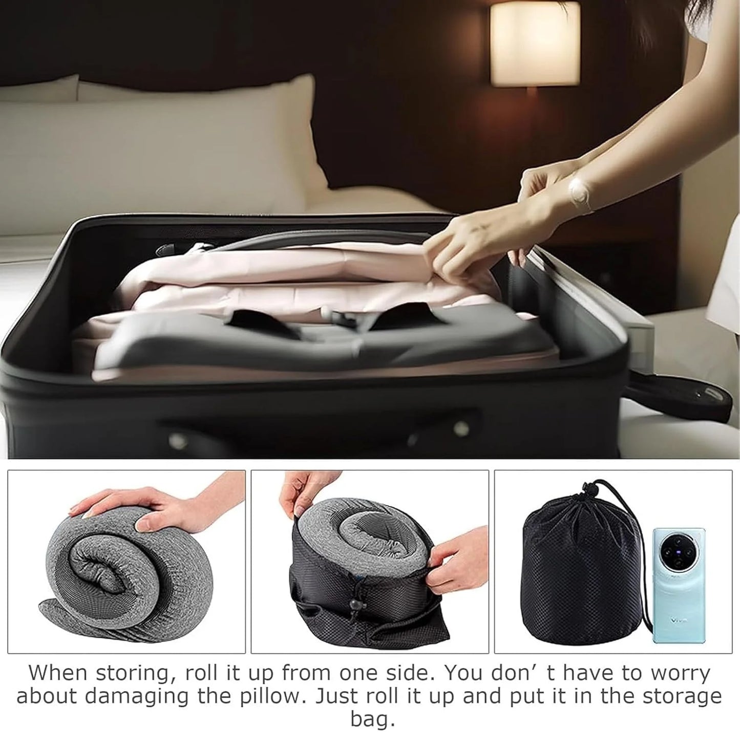 Memory Foam Neck Travel Pillow - Ergonomic and Compact Design for Comfort During Air Travel, Car Rides, and Home Use
